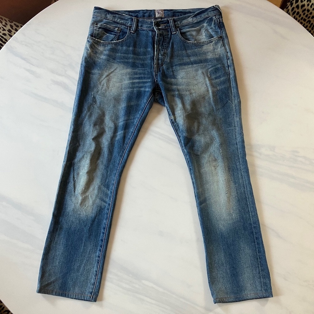 PRPS E72P61P Distressed Straight Leg Button Fly Jeans 34 x 29